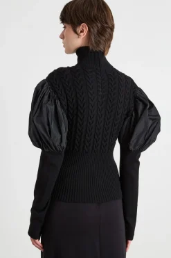Maglia con maniche taffetà - Nero