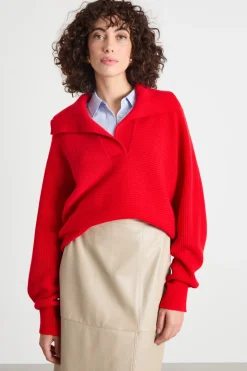 Maglia con maxi colletto - Rosso