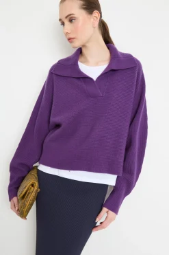 Maglia con maxi colletto - Viola