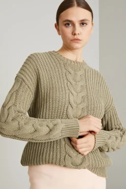 Maglia con motivo a treccia - Tortora