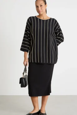 Maglia con nervature a contrasto - Nero Bianco