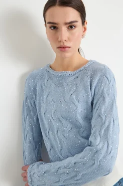 Maglia con paillettes - Azzurro