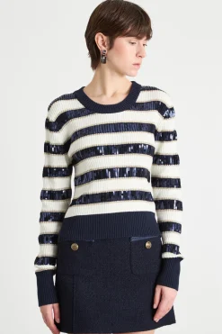 Maglia con paillettes - Bianco Blu