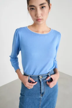 Maglia con perle applicate - Azzurro