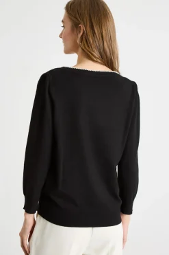 Maglia con perle applicate - Nero
