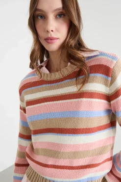Maglia con profili a costine - Cammello