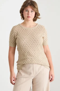 Maglia con punto a rilievo e strass - Beige