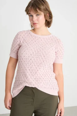 Maglia con punto a rilievo e strass - Rosa