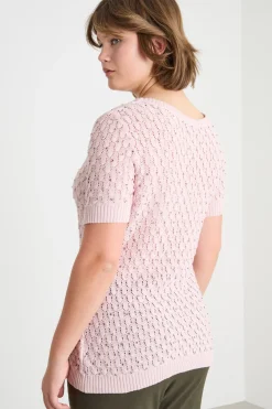 Maglia con punto a rilievo e strass - Rosa