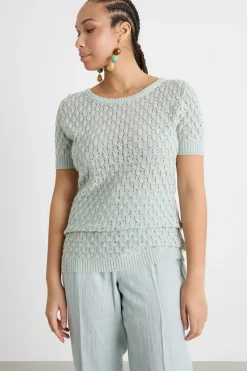 Maglia con punto a rilievo e strass - Verde