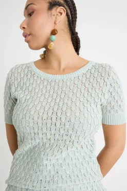 Maglia con punto a rilievo e strass - Verde