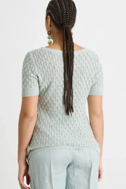 Maglia con punto a rilievo e strass - Verde