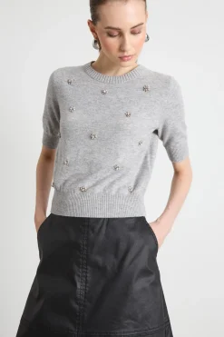 Maglia con ricami bijou - Grigio