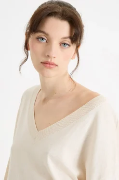 Maglia con scollatura a V - Avorio