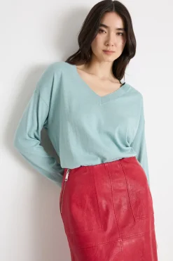 Maglia con scollatura a V - Azzurro