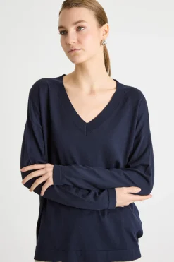 Maglia con scollatura a V - Blu