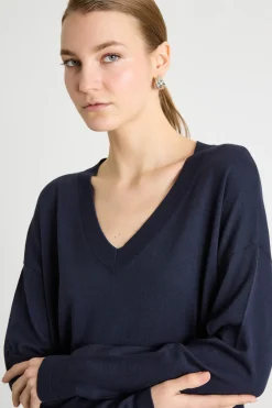 Maglia con scollatura a V - Blu