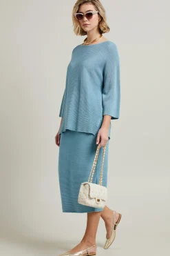Maglia con scollo a barchetta - Azzurro