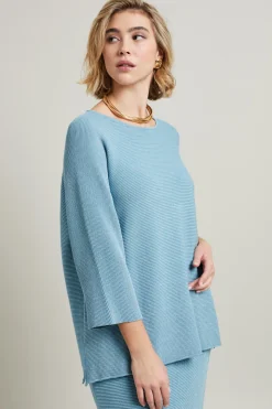 Maglia con scollo a barchetta - Azzurro