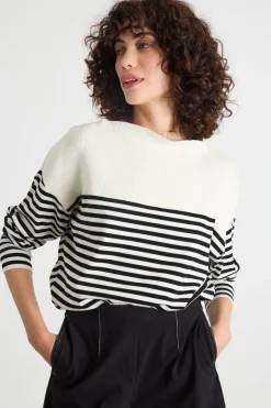 Maglia con scollo a barchetta - Bianco Nero