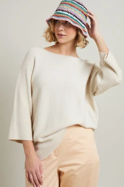 Maglia con scollo a barchetta - Ecru