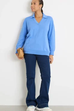 Maglia con scollo ampio - Azzurro