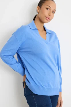 Maglia con scollo ampio - Azzurro