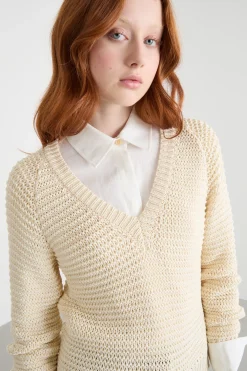 Maglia con scollo a V - Avorio