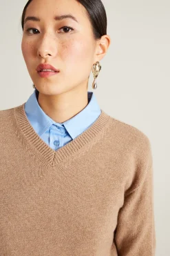 Maglia con scollo a V - Beige
