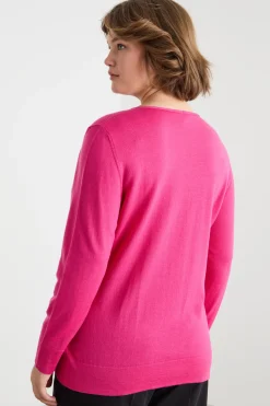 Maglia con scollo a V - Fuxia