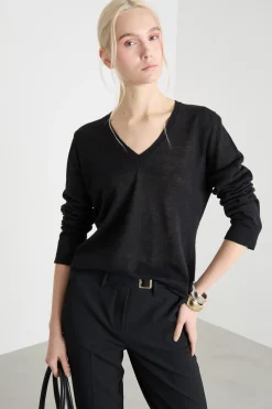 Maglia con scollo a V - Nero