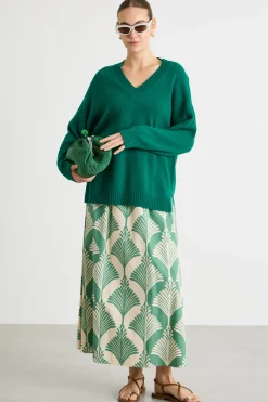 Maglia con scollo a V - Verde