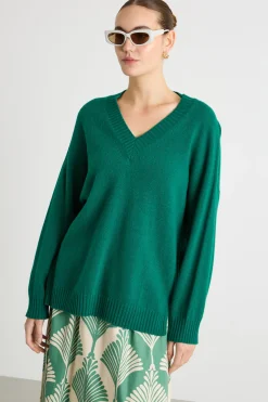 Maglia con scollo a V - Verde