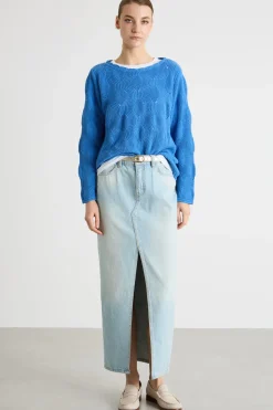 Maglia con scollo smerlato - Azzurro