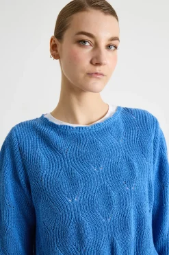 Maglia con scollo smerlato - Azzurro