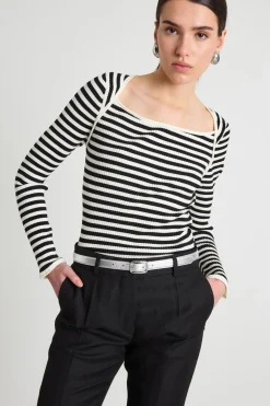 Maglia con scollo squadrato - Bianco Nero