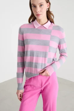 Maglia con scollo tondo - Rosa Grigio