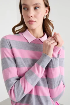 Maglia con scollo tondo - Rosa Grigio