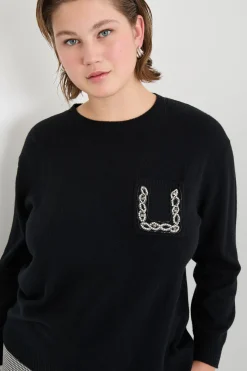 Maglia con taschino ricamato - Nero