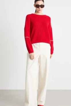 Maglia con zip apribili sulle maniche - Rosso
