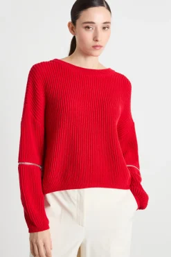 Maglia con zip apribili sulle maniche - Rosso