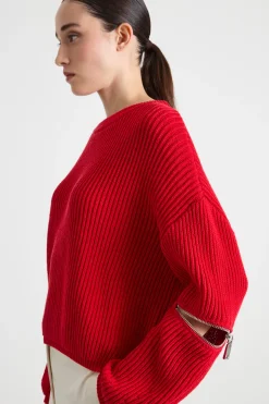 Maglia con zip apribili sulle maniche - Rosso