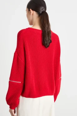 Maglia con zip apribili sulle maniche - Rosso
