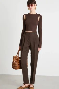 Maglia crop con cut-out - Marrone