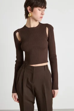 Maglia crop con cut-out - Marrone