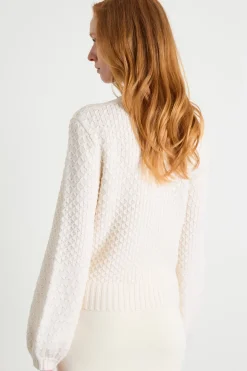 Maglia crop con maniche voluminose - Bianco