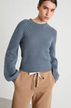 Maglia crop con maniche voluminose - Grigio