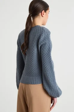 Maglia crop con maniche voluminose - Grigio