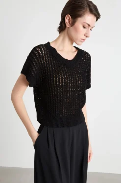 Maglia crop traforata - Nero