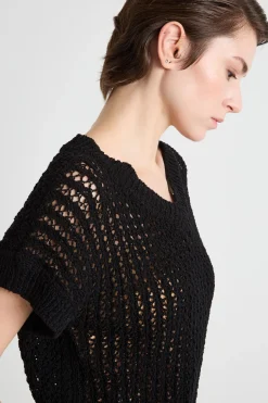 Maglia crop traforata - Nero